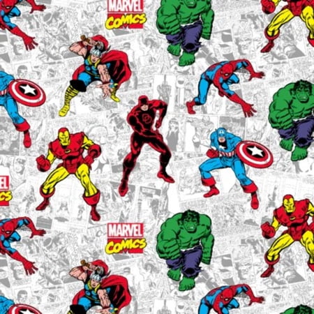 Cotton Marvel Retro Movies TV Show Series Captain America Iron Man Hulk Comics Strips Multicolor Cotton Fabric Print by the Yard (10652999)
