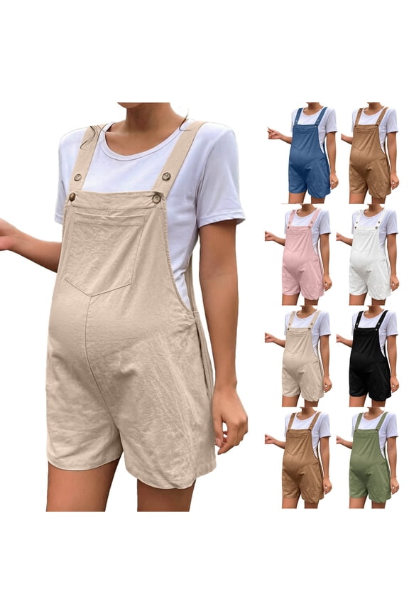 Cotton Maternity Jumpsuit Sleeveless Workout Romper Summer Baggy Overalls Loose Jumpsuits Comfortable Shorts with Pockets Dungarees Pregnancy Seamless Bodysuit Casual Workout Going Outfits