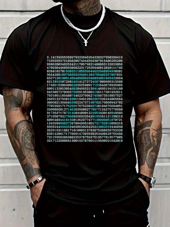 Cotton Math Pi Symbol and Digits - Irrational number T-Shirt Men's Graphic Tee,Casual Short Sleeve Shirt