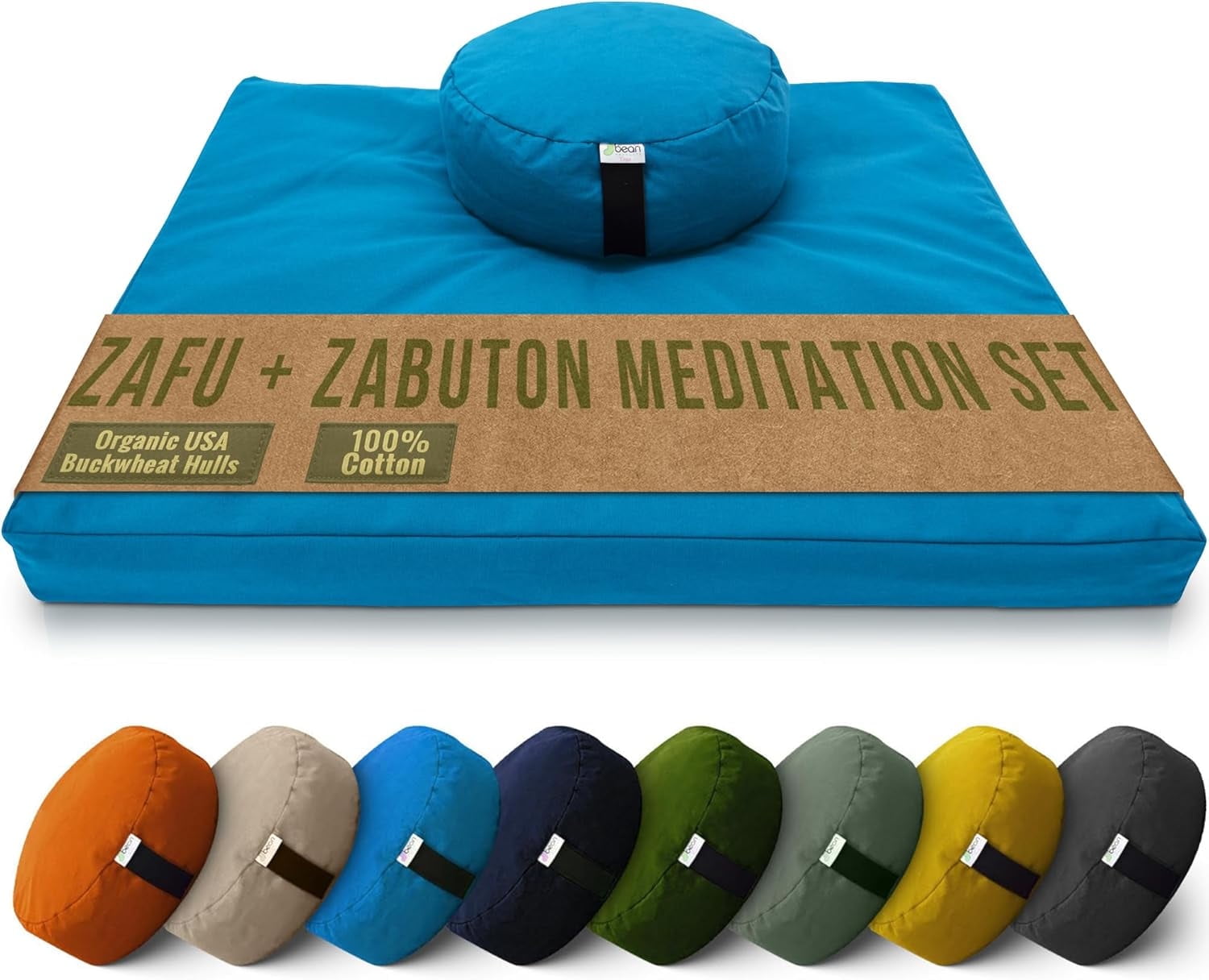Yoga Studio Organic Crescent Meditation Cushion - Buckwheat Hull Zafu With Cotton Cover (Teal, 42cm)