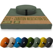 Cotton Meditation Cushion and Mat Set - Organic Buckwheat Filled Oval Zafu Meditation Pillow and Cotton Filled Zabuton Floor Pad - Made in USA, Earth