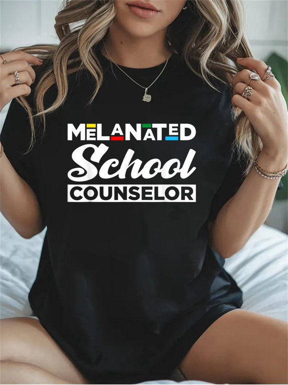 Cotton Melanated School Counselor Black History Month BLM Melanin Casual Graphic Daily T-Shirt