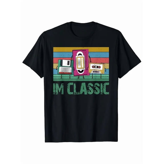 Cotton Men's Funny Graphic T-Shirt with Retro Cassette Tape Design