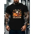 thumbnail image 1 of Cotton Men's Tis The Season Pumpkin Graphic Tee T Shirt Top Short Sleeve Round Neck Black S-5XL, 1 of 5