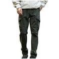 thumbnail image 1 of Cotton Mens Cargo Plus Size Pants Solid Color Casual Loose Drawstring Stretch Wide Leg Elastic Waist Joggers Workout Trousers with Pockets,Army Green 1,3XL, 1 of 5