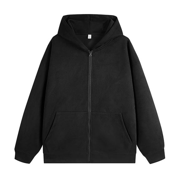 Cotton Mens Hoodies Cardigan Zip Up Solid Color Casual Loose Plus Size Pullover Sweatshirts Jackets with Pockets,Black,2XL