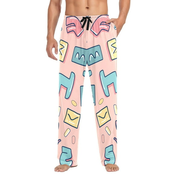 Cotton Mens PJ Pajama Pants Bottoms Waistband Sleepwear with Pockets Cartoon Letter and Character