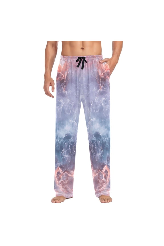 Cotton Mens PJ Pajama Pants Bottoms Waistband Sleepwear with Pockets Colorful Nebulae Marble