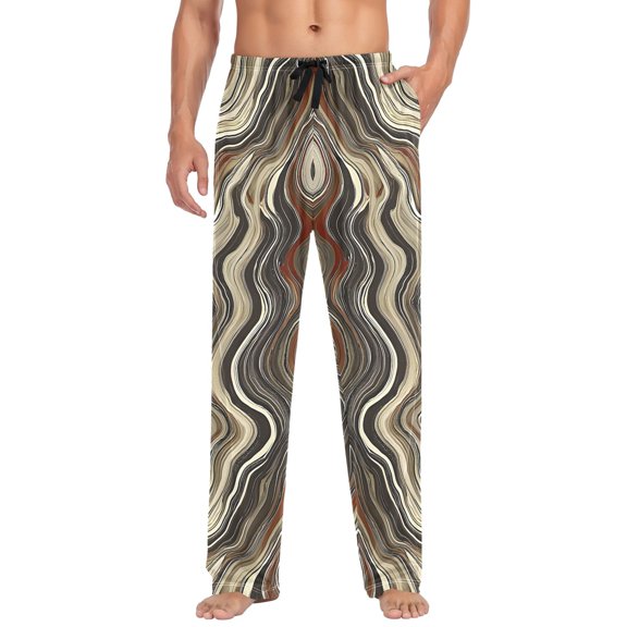 Cotton Mens PJ Pajama Pants Bottoms Waistband Sleepwear with Pockets Earth Toned Marble