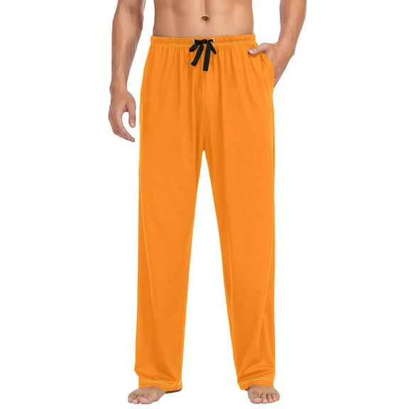 Cotton Mens PJ Pajama Pants Bottoms Waistband Sleepwear with Pockets Orange