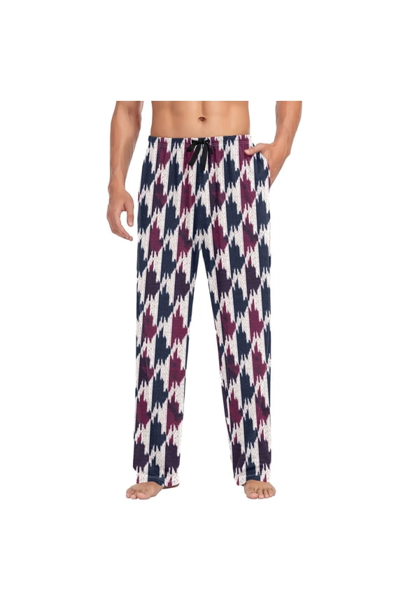 Cotton Mens PJ Pajama Pants Bottoms Waistband Sleepwear with Pockets Pied De Poule Pattern