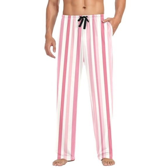 Cotton Mens PJ Pajama Pants Bottoms Waistband Sleepwear with Pockets Pink Striped