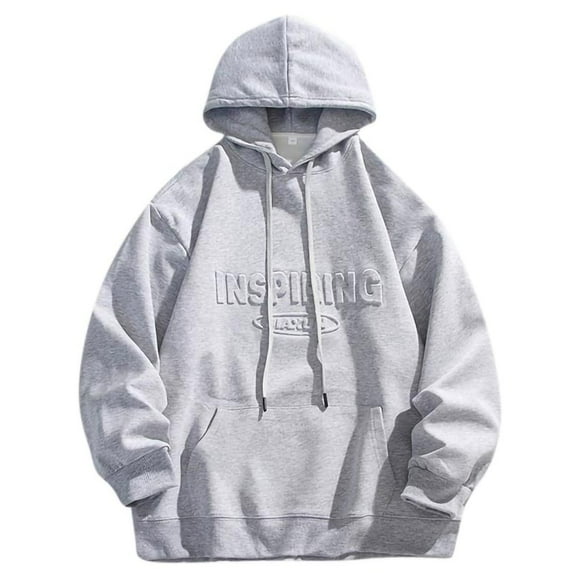 Cotton Mens Plus Size Hoodies Tops 2024 Casual Loose Solid Color Drawstring Long Sleeve Pullover Sweatshirts with Pocket,Gray 2,S
