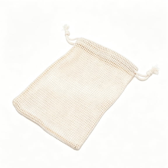 Cotton Mesh Drawstring Bags, 1 Pcs Reusable Food Storage Pouches for Fruits, Vegetables, Bath Soap Holder, Miscellaneous Items, Grocery Organization, Easy to Clean