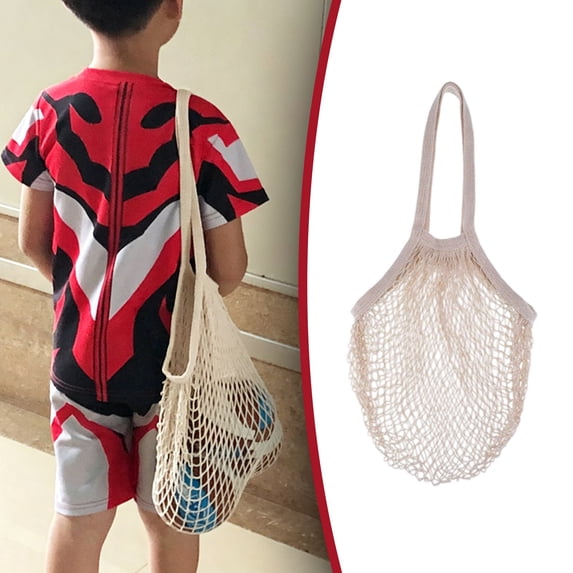 Cotton Mesh Grocery Bag Holds 40lbs with 10" Long Handles, Heavy Duty Reusable String Produce Tote for Shopping Farmers Market or Vegetable Storage, Breathable Eco Friendly Market Bag, Beige, Tanuke