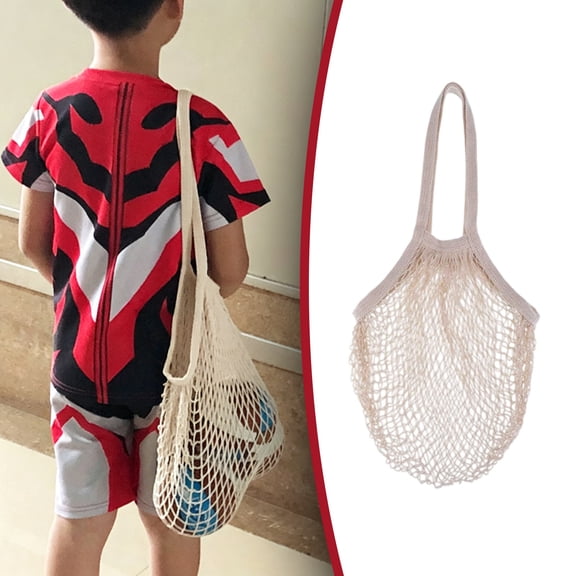 Cotton Mesh Produce Bag, Reusable Grocery Net Bag, Shopping Mesh Tote, Foldable Long Handle Eco Net Tote, Eco Friendly Fruit Vegetable Storage Sack for Daily Shopping Use 1Pcs