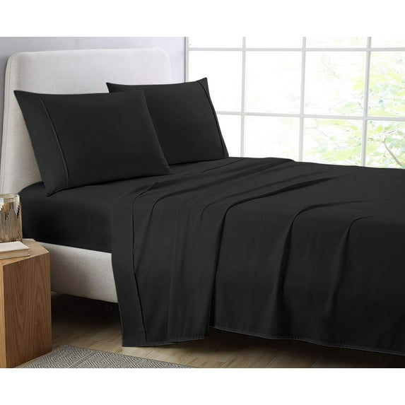 Cotton Metrics 21 Inch Queen 4pc Sheet Set Black 600TC 100% Organic Cotton Queen Size Bedding Set, Soft Sheets (Queen, Black)