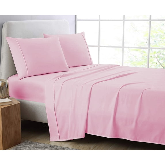 Cotton Metrics 21 Inch Queen 4pc Sheet Set Pink 600TC 100% Organic Cotton Queen Size Bedding Set, Soft Sheets (Queen, Pink)