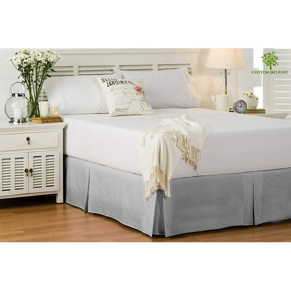 Cotton Metrics Bed Skirt Queen Size 100% Organic Cotton 800 Thread Count Premium Tailored Fit 1pc Bedskirt Queen size 21" Drop Length Silver Grey Solid