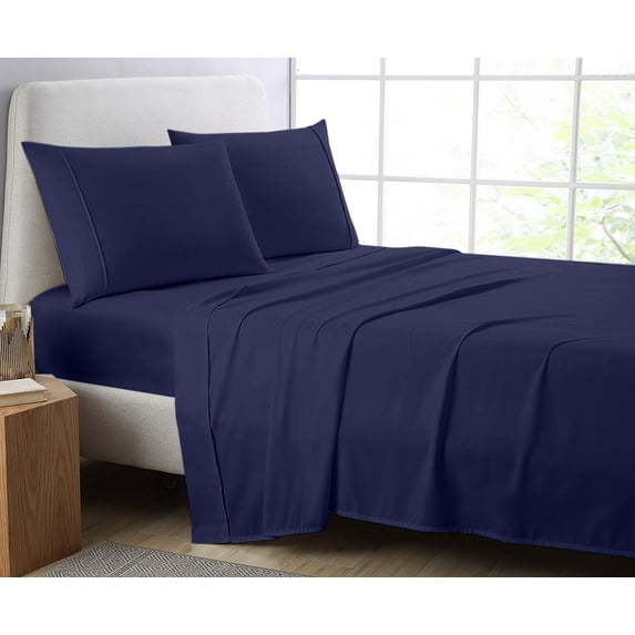 Cotton Metrics Full 4pc Sheet Set Navy Blue 600TC 100% Organic Cotton Full Size Bedding Set (Fitted sheet, Flat sheet, 2 Pillowcases) (Full, Navy Blue)