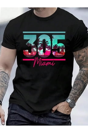 Cotton Miami 305 Area Code Florida Vintage Palm Trees Pride Retro T-Shirt Small Men's Casual Short Sleeve Graphic Tee