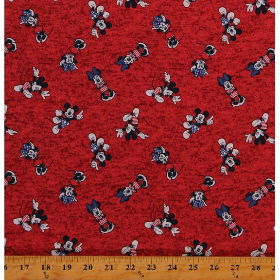 Cotton Mickey Minnie Patriotic Disney Characters Kids TV 4th of July Independence Day Holiday Red Cotton Fabric Print by the Yard (19220)