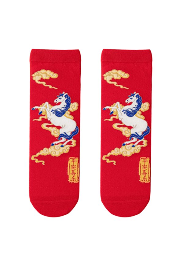 Cotton Middle Calf Socks Matching Couple Set Auspicious Pattern Comfortable Daily Wear Winter Ankle Protections