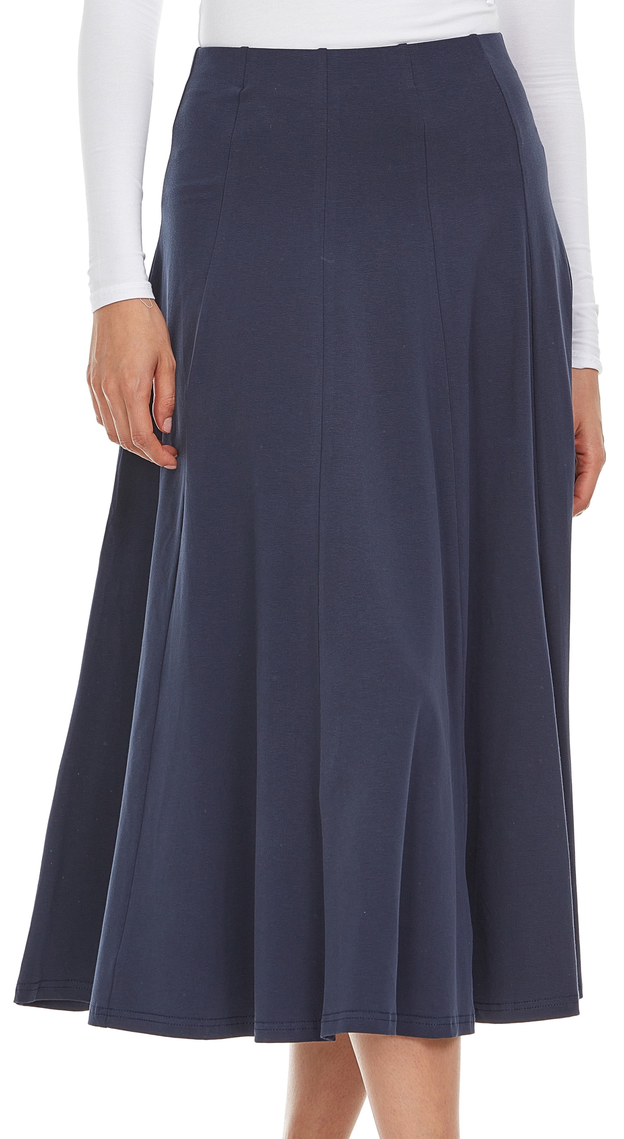 BGDK Women's Cotton Midi 33 inch Length Panel Skirt- Elastic Waist ...
