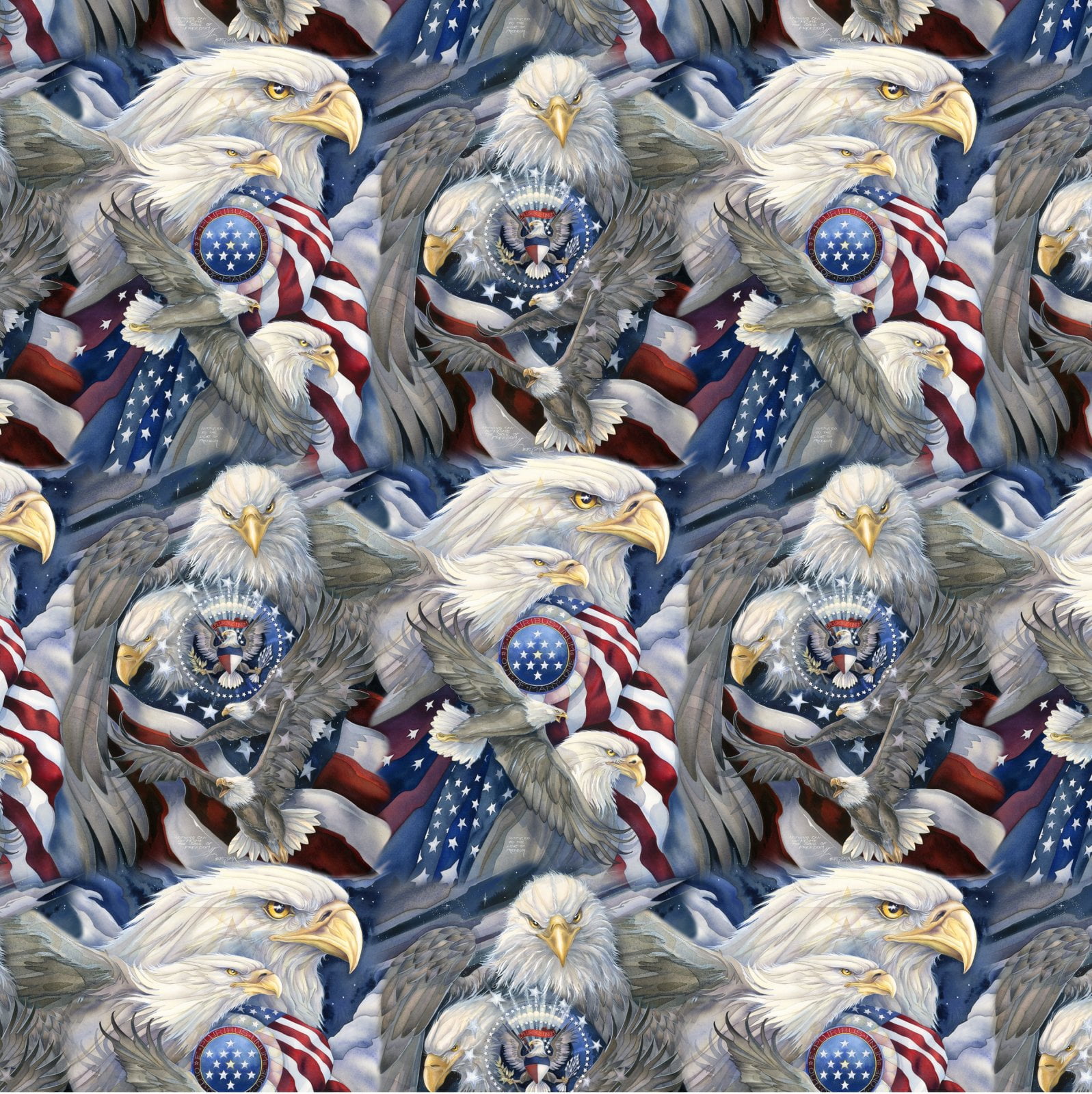Cotton Under Mighty Wings Eagles USA Emblems Symbols American Flags Patriotic Officially Licensed by David Textiles Multicolor Cotton Fabric Print by the Yard (GL-0116-4C-1MULTI)