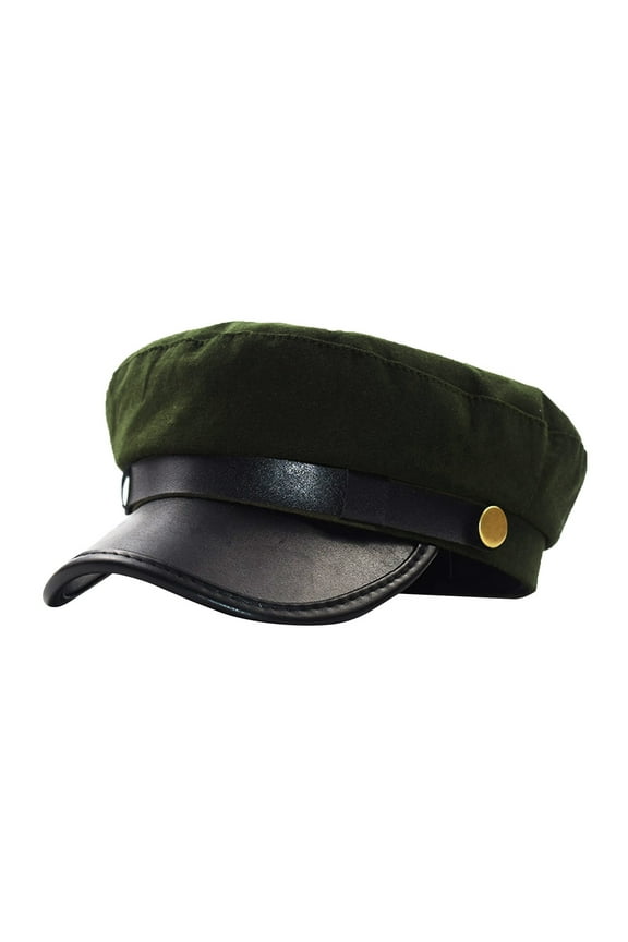 Cotton Military Style Flat Top Peaked Cap Unisex Adjustable Retro Fashion Hat with Metal Buckle for All Seasons Army Green