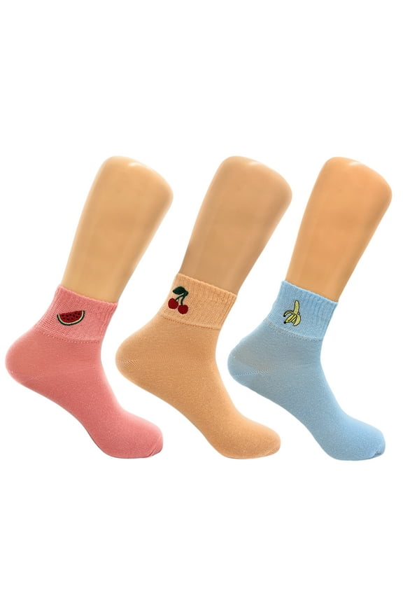 Cotton Mini Crew Socks for Women Thin and Breathable 3 Pairs - Style 4