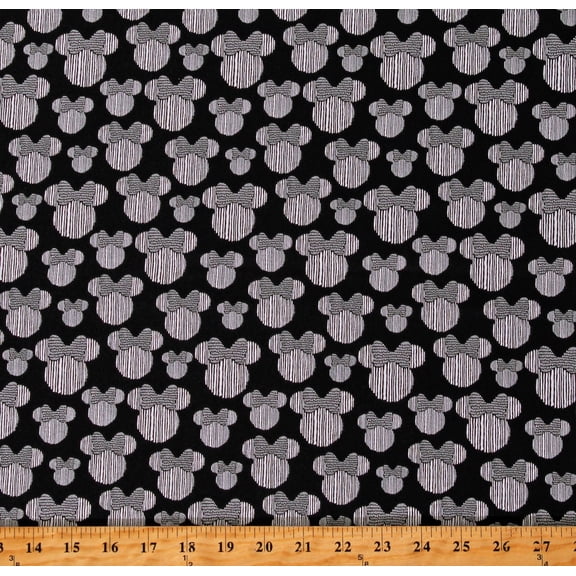 Cotton Minnie Heads Minnie Mouse Disney Kids Children's Black Cotton Fabric Print by the Yard (68910-1100715)
