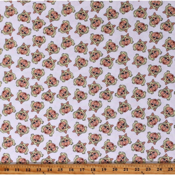 Cotton Miss Piggy The Muppets Characters Faces Allover on Off-White Kids Children's Cotton Fabric Print by the Yard (85320103-01)