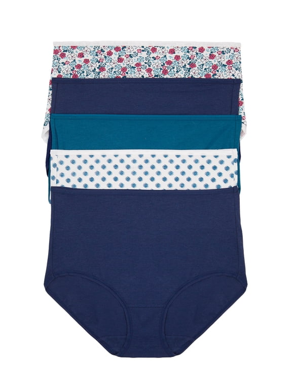 Cotton Stretch Modal Brief Underwear 5-Pack (Blue Floral, Small)
