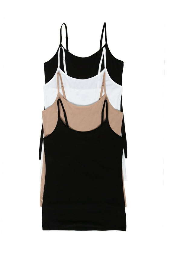 Cotton Modal Stretch Camisole 4-Pack (Black White Taupe, Large)