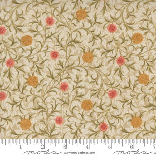 Cotton Morris Manor Flowers Dahlias Foliage Pattern Leaves Cream Moda Fabrics Cotton Fabric Print by the Yard (8393-11)