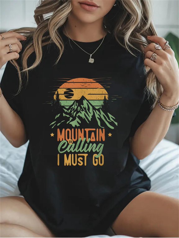 Cotton Mountain Is Calling, I Must Go Casual Graphic Daily T-Shirt