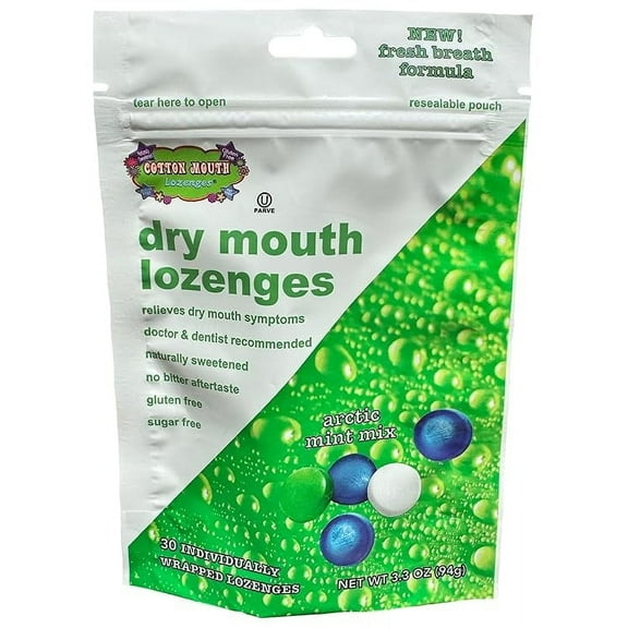 Cotton Mouth Lozenges Dry Mouth Relief Mint Mix 3.3 Ounce Bag (1 Bag) | Freshens Breath & Increases Saliva Production, Sugar Free, Gluten Free, Delicious Mint Flavor, Individually Wrapped, 30 Ct
