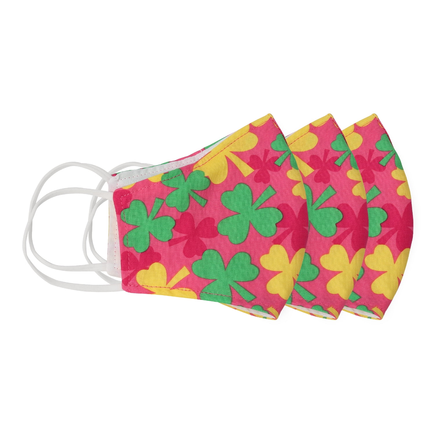 Cotton Multi Color Clover Face Mask Nose Clip Filter Pocket 3PAK Cloth