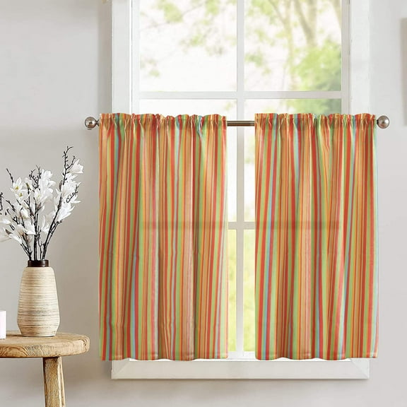 Cotton Multi Stripes Print Café Tier Curtains Window Treatment Kitchen Home Décor