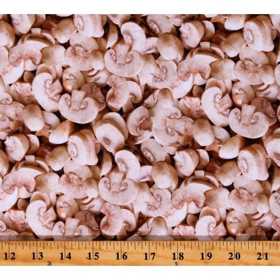Cotton Mushrooms Cooking Kitchen Food Cotton Fabric Print by the Yard (115486)