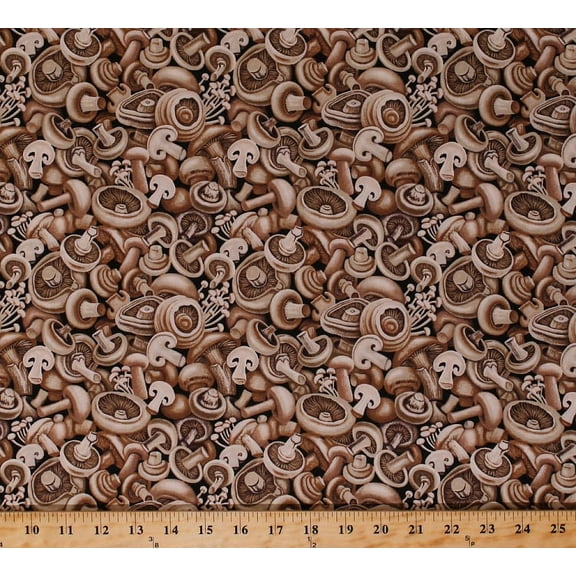 Cotton Mushrooms Shrooms Food Cooking Kitchen Farmer J Garden Party Farmer's Market Cotton Fabric Print by the Yard (120-13221)