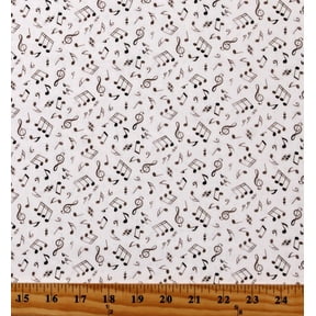 Cotton Music Notes Musical Symbols Bass Treble Clefs Sharps Flats Signs on White Jazz Cotton Fabric Print by the Yard (148WHITE)