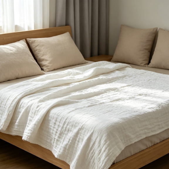 Cotton Muslin Blanket,Breathable Lightweight Summer Throw Blanket for Couch Bed, 41"x41" Soft Quilt Bedspread,Gauze Blanket for Adults All Season(A)