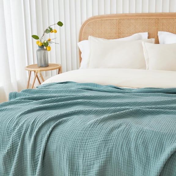 Cotton Muslin Blanket King Size Soft Breathable Layering Bedspread 108"x90" All Season Gauze Teal
