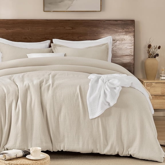 Cotton Muslin Comforter Set King Size, Ultra Soft, Breathable & Lightweight All-Season Bedding, Filling: 100% Polyester, 3 Pieces with 1 Comforter 104"x90" and 2 Pillow Shams 20"x36", Natural