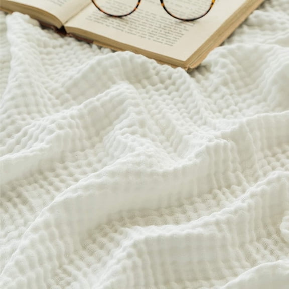 Cotton Muslin Queen Blanket Bed Layering Bedspread Coverlet Breathable Gauze Soft Lightweight Adults (90"x90")