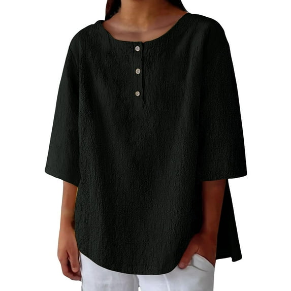 Cotton Muslin Shirt Women! Comdrip Women's 3/4 Sleeve Cotton Linen Blouses Top T Shirt Linen Shirts for Women Black XL