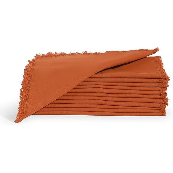 Cotton Napkins Set of 12, Beautiful Handmade Fringe Dinner Cloth Napkins, Washable and Reusable for Dining, Parties, Weddings, Holiday & Everyday Use - 18x18 Inch Rust Color