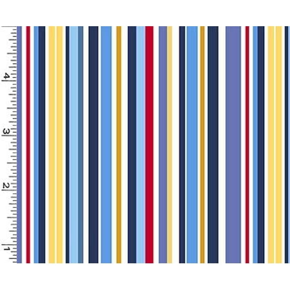 Cotton Nauti Stripe Nautical Sailing Lines Blue Red Yellow Coastal Michael Miller Fabrics Cotton Fabric Print by the Yard (DCX12514-MULTI-D)